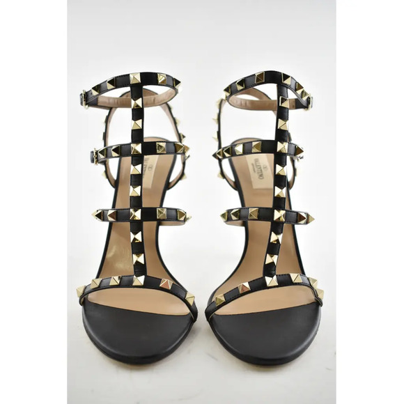 Valentino Rockstud 105 Black Leather Stud Caged Ankle Strap Sandal Heel Pump 40 - Picture 6 of 12